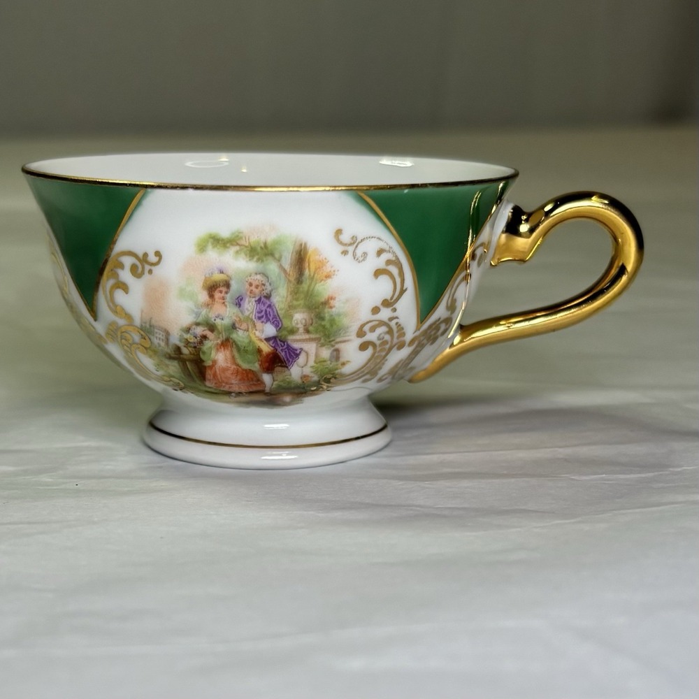 Tea Cup Bavaria Germany Post WWII US‎ Zone Dresden Demitasse Green Antique